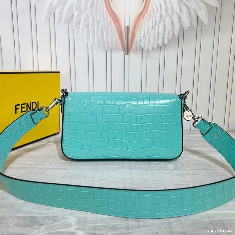 Cheap Crocodile Medium Bag Tiffany Blue In Fendi Leather Baguette 0806